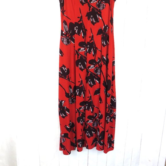 R & B Collection Red and Black Floral Sleeveless Maxi Dress - Picture 5 of 9